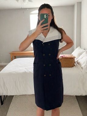 Vintage Laura Ashley Navy and White Nautical Collar Dress